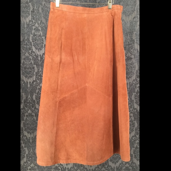 Terry Lewis Size 14 Suede Maxi Burnt Orange Skirt - Picture 2 of 7